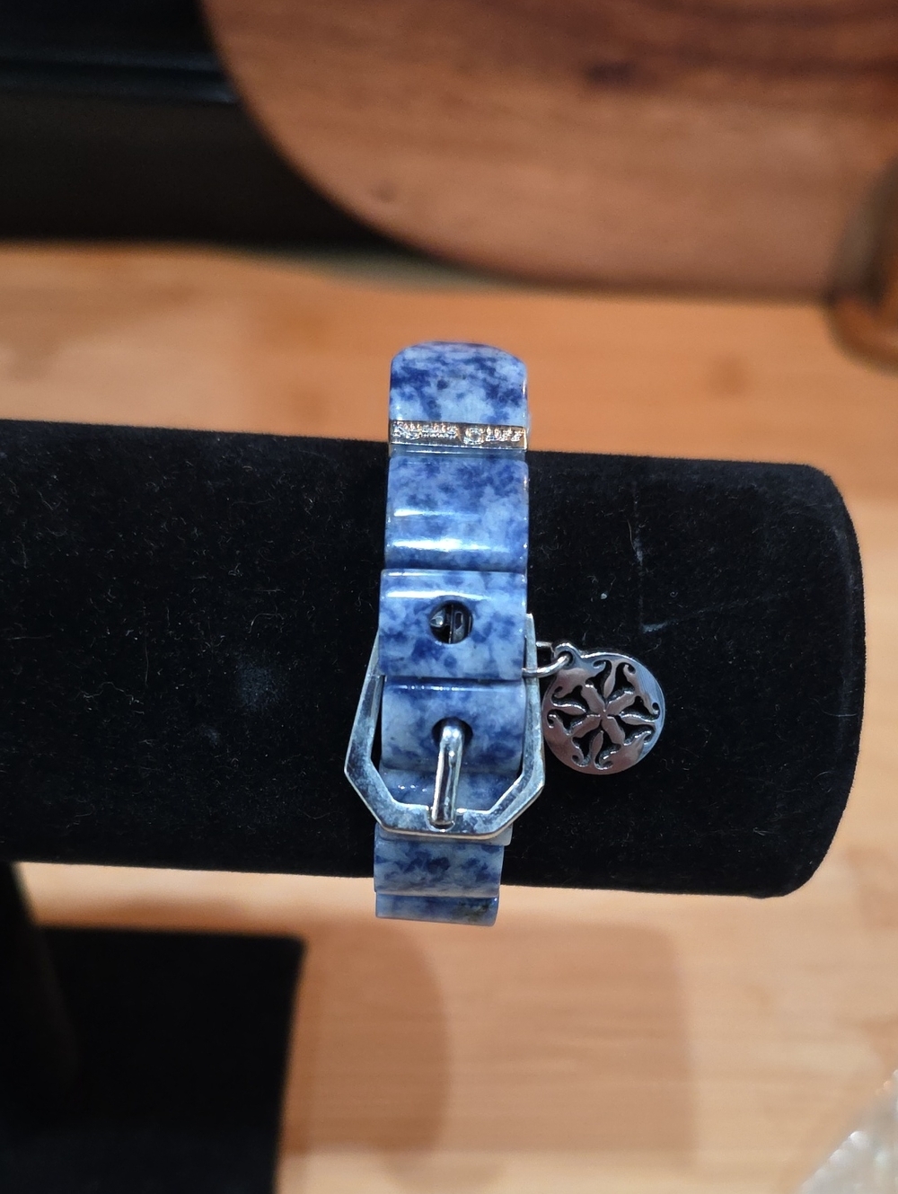 Rustic Cuff "Charay" Blue Sodalite Stone Belt Style Stretch Bracelet.